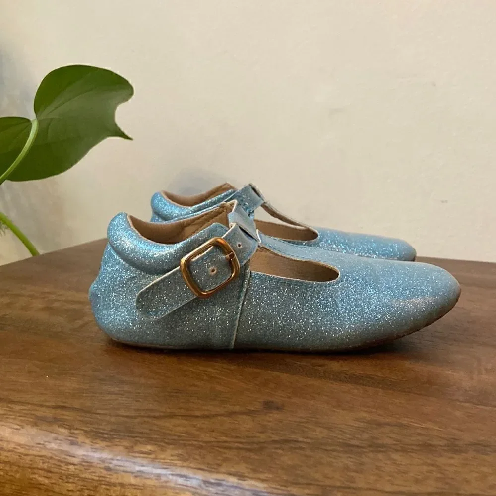Blue Enchanted Glitter Monkey Feet Girl Shoes 4-5 Y